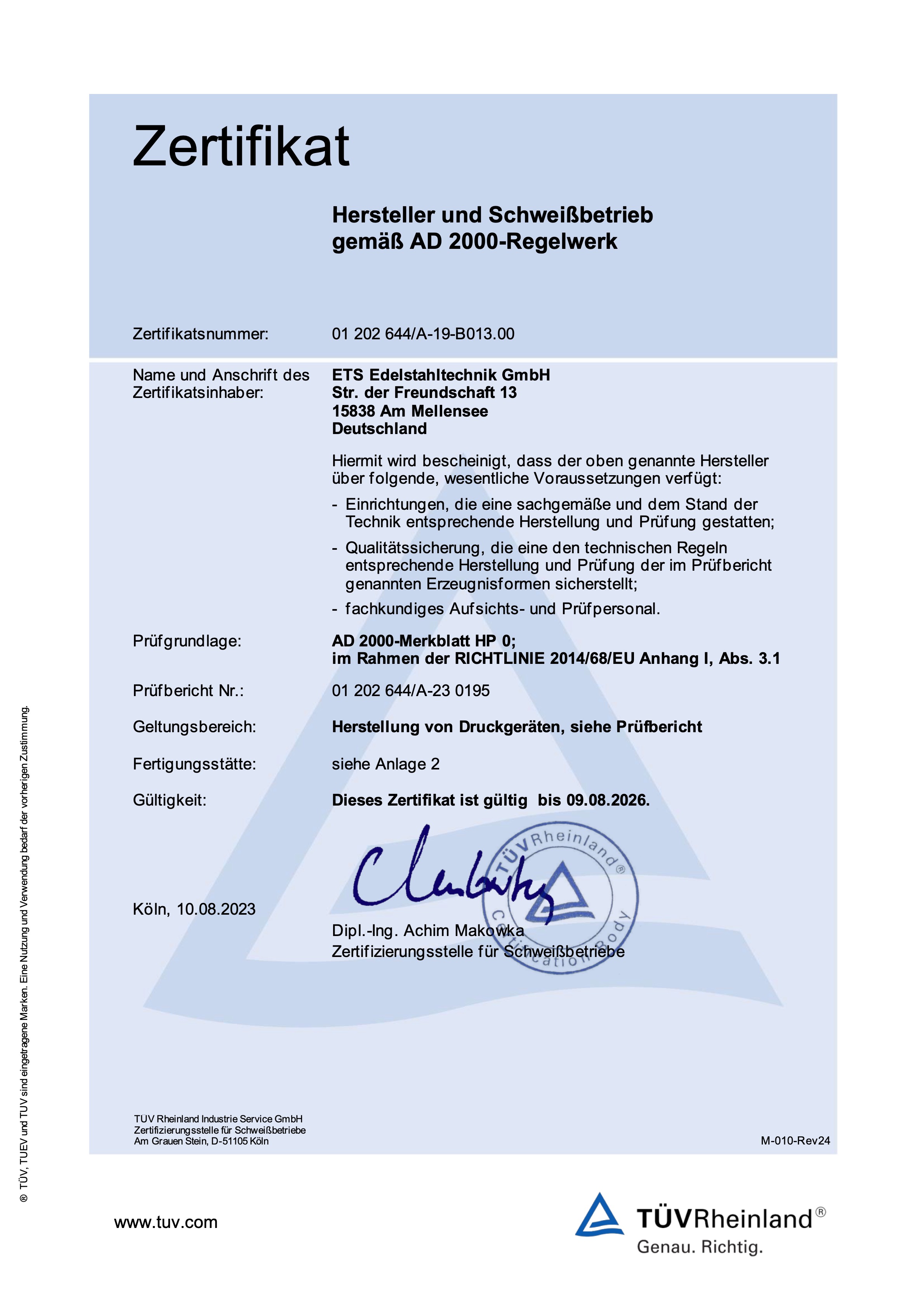 Zertifikat nach AD 2000